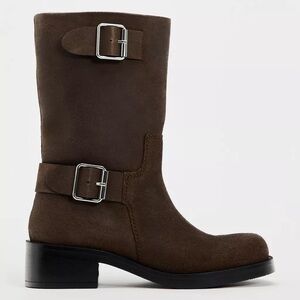 Zara NWT Brown Suede Buckle Boots